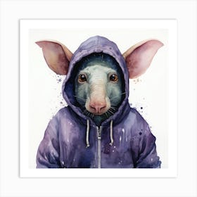 Watercolour Cartoon Aardvark In A Hoodie 2 Art Print