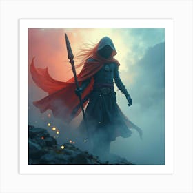 Soul Warrior In A Vibrant Watercolor Mystical Fog, Dark Clash 1 Art Print