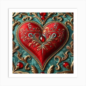 Embroidered Heart red 10 Art Print