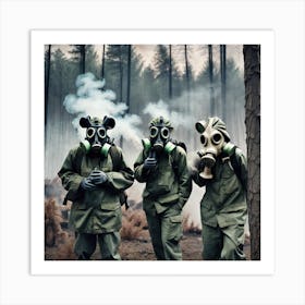 Gas Masks In The Forest 3 Art Print