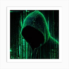 Silhouette of a hacker in a hoodie Art Print