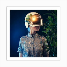 Firefly Futuristic Helmet Portrait With Glowing Plant And Floral Shirt 44665 Art Print