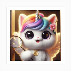 Unicorn Cat, caticorn With Magnifying Glass 13 Art Print