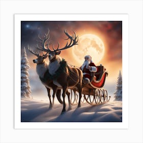 Santa Claus sleigh riding Art Print