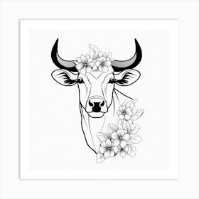 Floral Black And White Taurus (4) Art Print