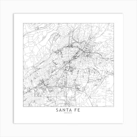 Santa Fe White Map Square Art Print