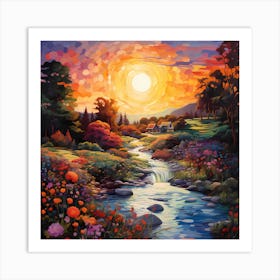 Sunset By The Stream Art Print