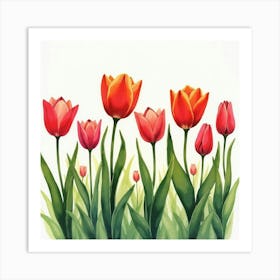 Watercolor Tulips Blooming In A Vibrant Spring Garden Art Print