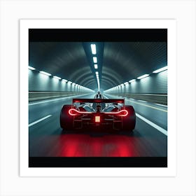 Formula Car Racing Through A City Tunnel, Lights Flashing And Speed Trails Visible 1 Art Print