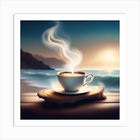 Coffee Cup At The Beach Art Print