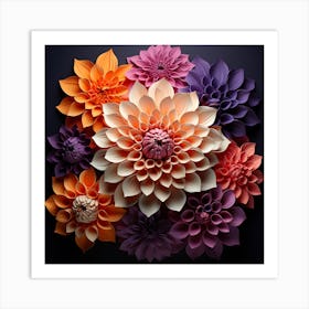 Paper Flowers On A Dark Background 1 Art Print