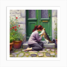 Girl with a cat 1 Art Print