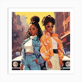 Two Women Standing Next To A Car Art Print