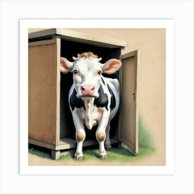 Cow In A Box 2 Art Print