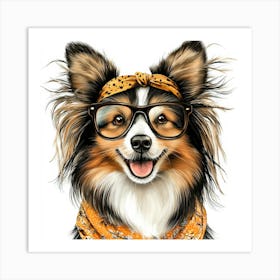 Dog With Glasses 79 Art Print