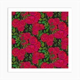 Seamless Pattern With Colorful Bush Roses Art Print