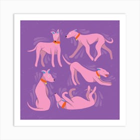 Purple and Pink Sighthound Whippet Greyhound Dogs Art Print