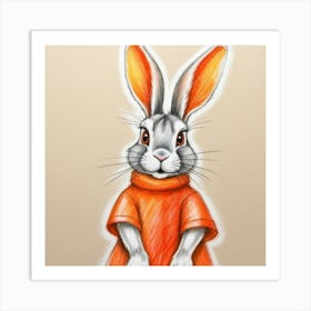 Rabbit In Orange Sweater Art Print