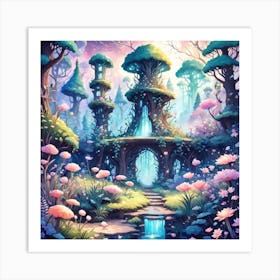 A Fantasy Forest With Twinkling Stars In Pastel Tone Square Composition 366 Art Print