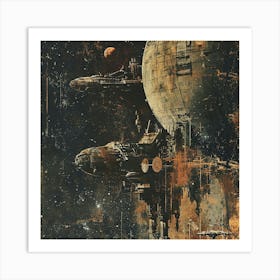 Classic Retro Spacecraft Scene Art Print