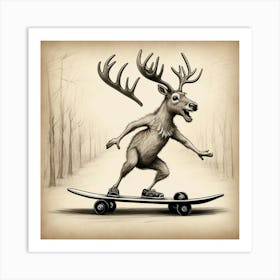 Deer On Skateboard 2 Art Print