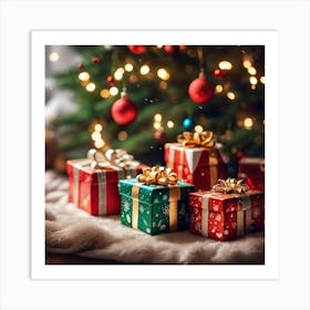 Christmas Presents Under Christmas Tree At Home Next To Fireplace Miki Asai Macro Photography Clos (7) Art Print