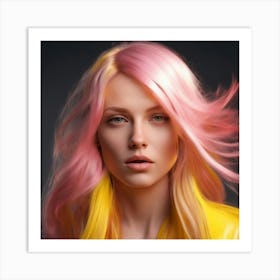 Portrait Of A Woman With Pink Hair Art Print