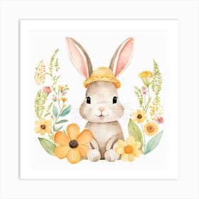 Floral Baby Rabbit Nursery Illustration (19) Art Print