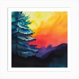 Watercolor Of Pine Trees Art Print