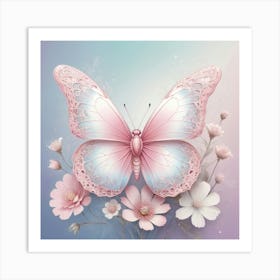 Butterfly And Flowers 1 Art Print