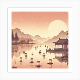 Chinese Lanterns On The Lake Art Print