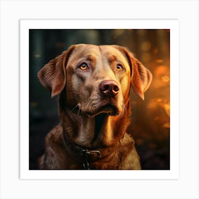 Golden Retriever Dog In The Forest Art Print