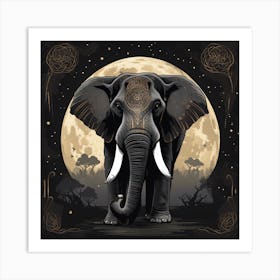 Elephant In The Moonlight 2 Art Print