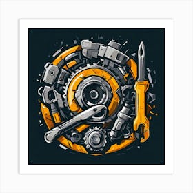 Logo Vector Tools Wrench Hammer Screwdriver Saw Pliers Drill Gear Nuts Bolts Spanner Ch (6) Art Print