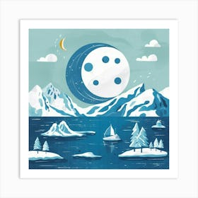 Moon And Mountains Art Print