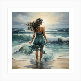 Girl At The Beach Art Painting Art Print