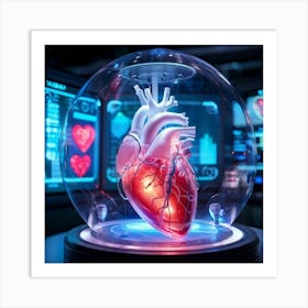 Close Up Of A Human Heart Encapsulated Within A Protective Bubble Illustrated Against A Background Art Print