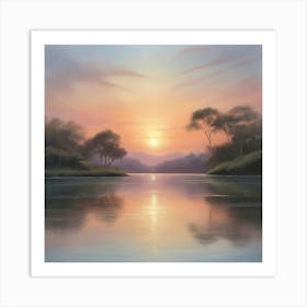 Sunset Over The River Paintings Art Print Art Print