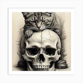 Cat On A Skull 1 Art Print