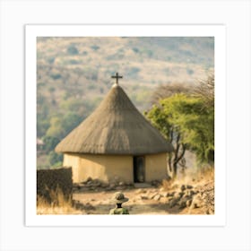 Boy Walks Past A Hut Art Print