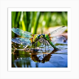 Nature Dragonfly Mating Couple Insect Sitting Duck Pond Lively Dvd Fauna Wild Animal Gras (5) Art Print