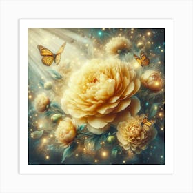 Peonies And Butterflies Art Print