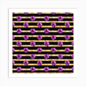 Floral Royal Glitter Stripes Art Print