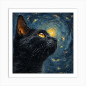 Black Cat In Space Art Print