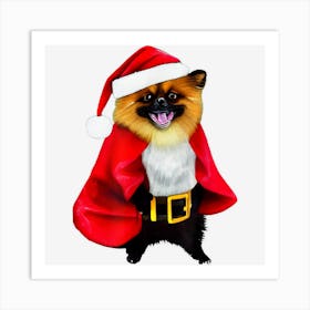 Pomeranian Dog In Christmas Costume Funny Santa Pet Holiday Art Print