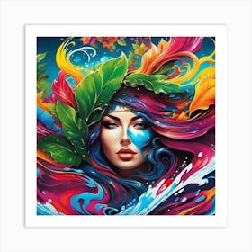 Woman With Colorful Hair Art Print