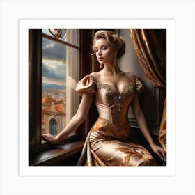 Beautiful Woman In Golden Dress 1 Art Print