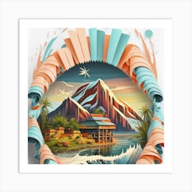 Paper Art mountains Art Print