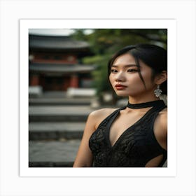 Pretty Asian Woman In Black Stunning Dress 1 Art Print