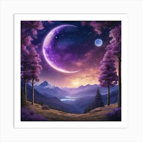 Purple Sky With Moon Art Print